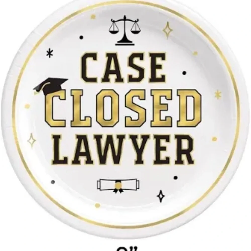 Law School Graduation Plates and Napkins Set - Case Closed Lawyer - Grad Party